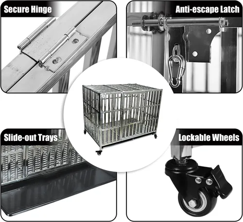 Miniatura 5 de Confote Jaula de metal resistente de 37 pulgadas, jaula para mascotas de alta ansiedad con ruedas bloqueables y puertas dobles para perros pequeños
