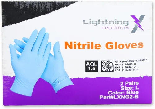Miniatura 2 de Lightning X Products Par de guantes de nitrilo azul, empaquetados individualmente, 100 guantes, 50 pares, 25 paquetes con tarjetas de 2 pares