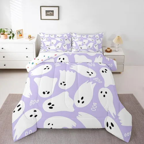 Miniatura 5 de Castle Fairy Juego de edredón de cama con temática de Halloween, tamaño Queen, juego de ropa de cama de microfibra súper suave estilo caricatura