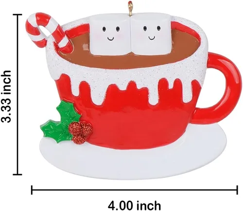 Miniatura 5 de Taza de malvavisco de chocolate caliente para pareja, adorno para árbol de Navidad 2025, adorno de Navidad personalizado para familia de 2, regalo