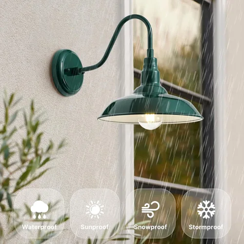 Miniatura 2 de Luz de granero de cuello de cisne de 10 pulgadas para exteriores, luces verdes para porche con interior blanco, cúpula pequeña, para patio, cuello
