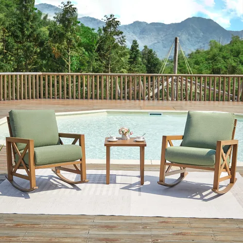 NATURAL EXPRESSIONS Juego de Bistró Mecedora, Juego de 3 Piezas de Muebles de Conversación para Patio Exterior con 2 Mecedoras y 1 Mesa de Centro de