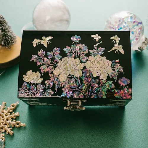Miniatura 4 de February Mountain Caja pequeña de joyería de nácar con tapa de espejo, organizador de almacenamiento de joyas para aretes, collares, anillos