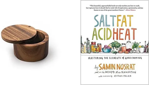 Sal, grasa, ácido, calor: dominio de los elementos de la buena cocina y Ironwood Gourmet 28221 Salero, madera de acacia