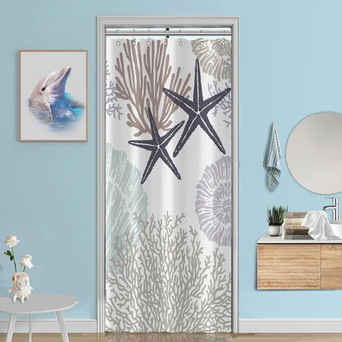 Tritard Cortina de ducha pequeña de 36 x 72 pulgadas, tamaño medio, cortinas de ducha de tela impermeable náutica costera para baño, cortina de baño