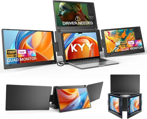 Extensor de monitor para portátil de triple pantalla, monitor cuádruple FHD 1080P de 15.6 pulgadas, 1 conexión USB-C para 4 pantallas, aleación de