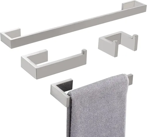 NearMoon Juego de 4 accesorios de baño de acero inoxidable 304 - Toallero de 24 pulgadas + soporte para toallas de mano + soporte para papel