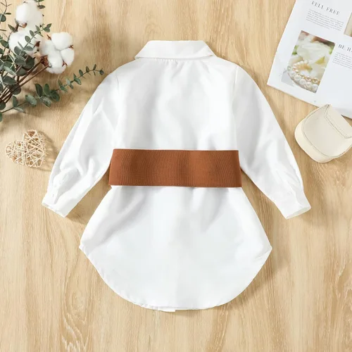 Miniatura 2 de Vestido de princesa de manga larga con botones y cinturón de cintura 7-8 niñas (blanco, 2-3 años)