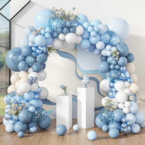 Miniatura 9 de Amandir Kit de Arco de Guirnalda de Globos Azul Polvoriento Verde de 173 Piezas, Globos de Confeti Azul Neblina Niebla Azul Ceniza Niebla Verde