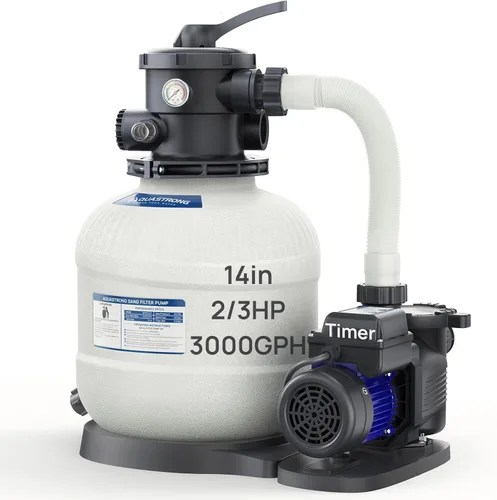 Miniatura 9 de AQUASTRONG Bomba de filtro de arena de 14 pulgadas para piscina sobre el suelo, bombas de piscina de 2/3 HP sobre el suelo 3000 GPH para piscinas