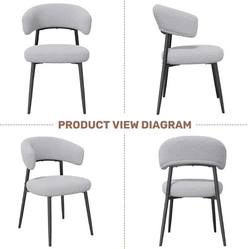 Miniatura 7 de Juego de 6 sillas de comedor, sillas de cocina estilo de mediados de siglo moderno, silla de comedor tapizada en bouclé con respaldo curvo y patas