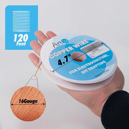 Miniatura 3 de Art3d Alambre de cobre suave puro calibre 16, 120 pies, 99.9% para electrocultura, jardinería, fabricación de joyas, carrete de 1 libra