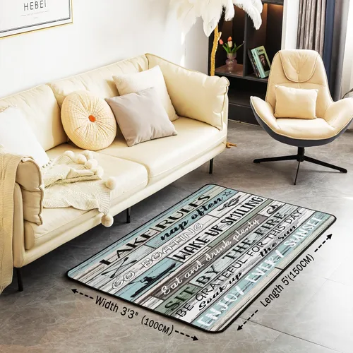 Miniatura 3 de Lake House - Alfombra rústica de 3 x 5 pies para niños, para sala de estar, para niños y niñas, decoración de reglas del lago, alfombra decorativa