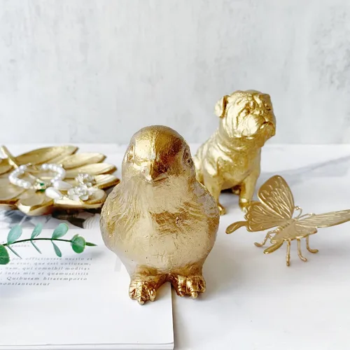 Miniatura 5 de Estatua de pájaro dorado, figura de animal, decoración del hogar, escultura de pájaro para estantería de escritorio de oficina en casa