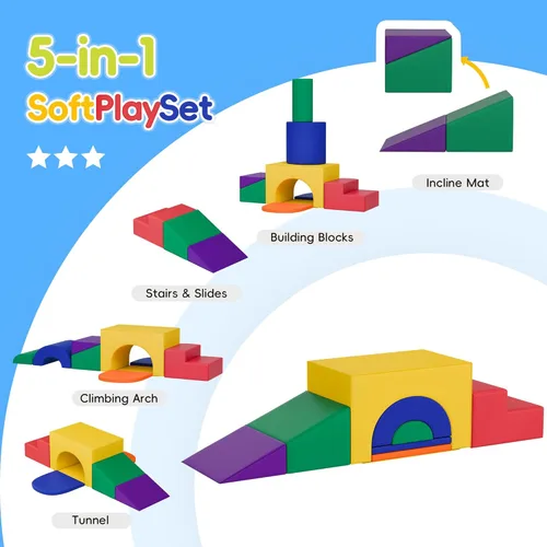 Miniatura 2 de TOLEAD Juego de bloques de espuma suave para escalar – Gran set de juguetes de juego suave 5-en-1 con arco para escalar, gatear y deslizarse