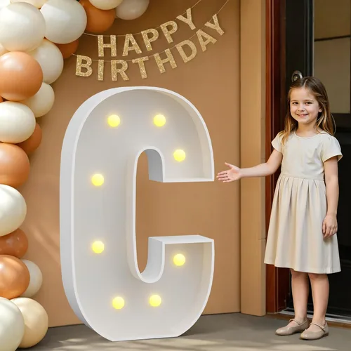 Miniatura 17 de IMPRSV Letras de mosaico iluminadas de marquesina, 4 pies para globos y fiestas, decoración de kit de arco