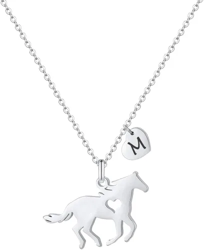 Valentines Day Gifts for Her Girls Horse Gifts for Girls Stainless Steel Horse Necklace Dainty Heart 26 Initial Necklace Valentines Necklace