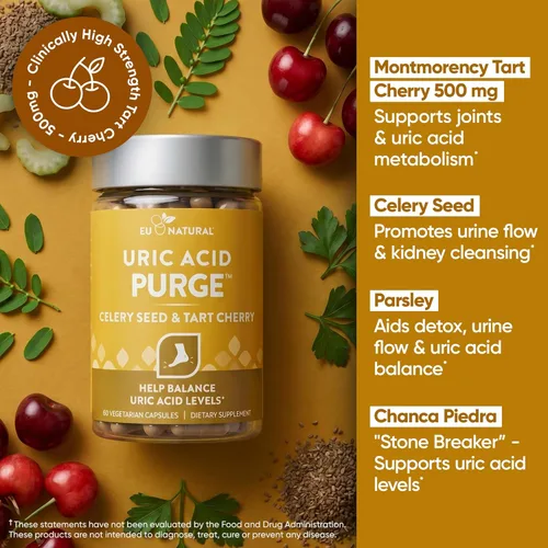 Miniatura 3 de Purga de Ácido Úrico - Come y Bebe lo que Quieras - Desintoxica y Limpia con Extracto de Semilla de Apio, Cereza Ácida y Chanca Piedra para Apoyo