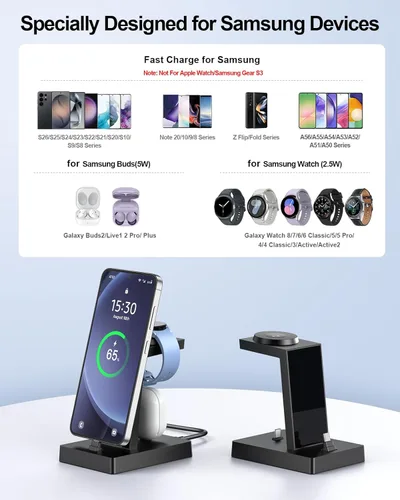 Miniatura 2 de NANAMI Cargador USB C de 30 W para dispositivos Samsung, estación de carga 3 en 1 para Samsung Galaxy Watch 8/7/6/5/4/3, soporte para Galaxy S26 S25