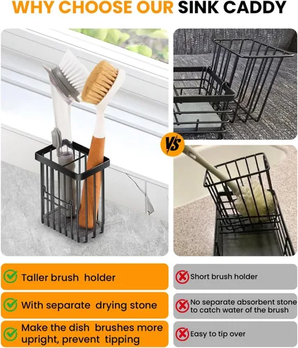 Miniatura 5 de Organizador de fregadero de cocina con bandeja de fregadero de piedra de diatomita absorbente de agua, organizador de fregadero de secado rápido