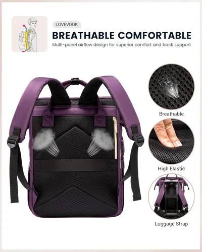 Miniatura 5 de LOVEVOOK Mochila para portátil de mujer, mochila de 15,6 pulgadas con cargador, mochila resistente al agua para profesores, mochila de trabajo