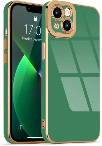 Miniatura 141 de Lafunda Diseñada para iPhone 13 Pro, fundas lujosas con chapado lindo para mujeres y niñas, elegante borde dorado, a prueba de golpes, TPU con funda