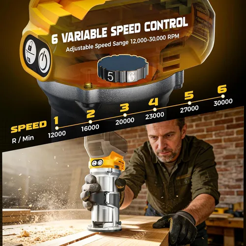 Miniatura 4 de DIYtoolifz Herramienta de enrutador inalámbrico compatible con batería DeWalt de 20 V (solo herramienta), enrutador de madera sin escobillas de 800