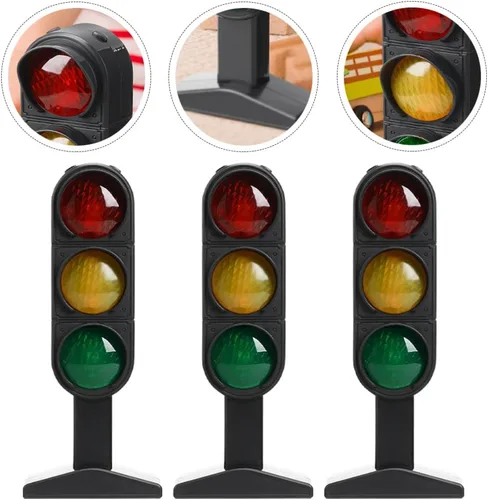 Miniatura 4 de Toyvian Juego de juguetes de semáforo, paquete de 3 modelos educativos de luz de señal de carretera de 7.87 pulgadas para niños, señales de tráfico