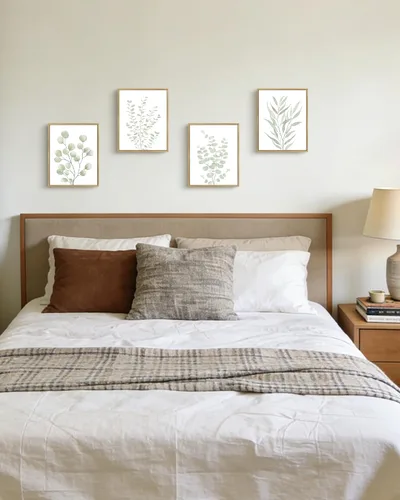 Miniatura 5 de KUVIOKE Arte botánico enmarcado bohemio para pared de plantas de baño, decoración de pared, impresiones de hojas de eucalipto verde salvia, estética