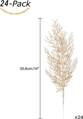 Miniatura 2 de Tallos con Purpurina de Navidad 24 piezas Ramas de Pino Artificial para Adornos de Árbol de Navidad, Rellenos, Corona de Navidad DIY, Manualidades