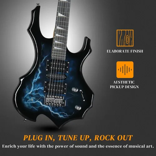 Miniatura 6 de Kit de guitarra eléctrica Ktaxon con diseño Burning Fire, guitarra eléctrica de 39 pulgadas HSH para principiantes con amplificador, diapasón
