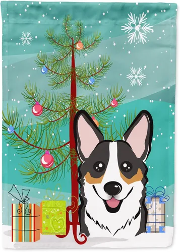 Miniatura 110 de Caroline's Treasures BB1622CHF - Bandera de casa Shih Tzu con árbol de Navidad y gris plateado para porche, grande, para colgar en la pared