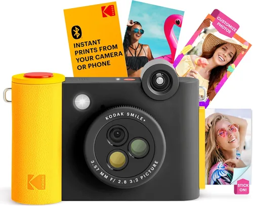 Kodak Smile+ Cámara digital de impresión instantánea 2 en 1 e impresora de fotos inalámbrica Bluetooth - 10MP, lente giratoria de efecto especial,