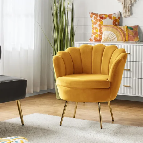 Miniatura 19 de HULALA HOME Silla decorativa moderna de terciopelo con respaldo en forma de concha, bonito sillón para sala de estar, dormitorio con patas doradas