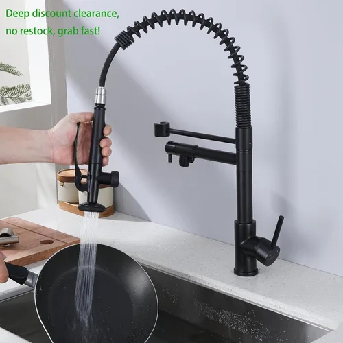 Miniatura 3 de Grifo de cocina, grifo de agua potable de 3 vías, grifo de cocina moderno con rociador extraíble, grifos de fregadero de cocina de doble asa, grifos