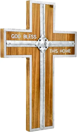 Cruz de pared retro católica de madera colgante cruces bautizo con metal cruz religiosa espiritual con gancho borde plateado diseño de letra bendita