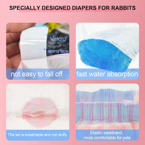 Miniatura 5 de Pañales desechables de conejo, almohadillas pequeñas para orina, con tirantes de conejo para pañales femeninos, pañales de ardilla, para conejo