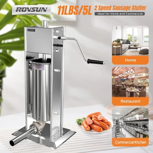 Miniatura 2 de ROVSUN Embutidora de salchichas manual de 11LBS/5L, máquina de salchichas vertical de dos velocidades de acero inoxidable, máquina de relleno