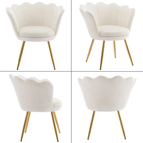 Miniatura 9 de chairus Silla de tocador de maquillaje blanca crema con respaldo, pequeña silla moderna tapizada de terciopelo con patas de metal dorado, bonita