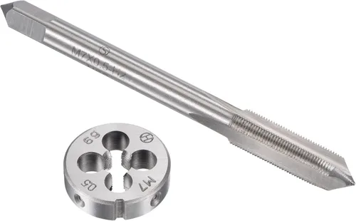 Miniatura 8 de uxcell M6 x 0.039 in Juego de llaves métricas y troqueles, rosca de máquina con troquel de roscado redondo, kit de grifo y troquelado