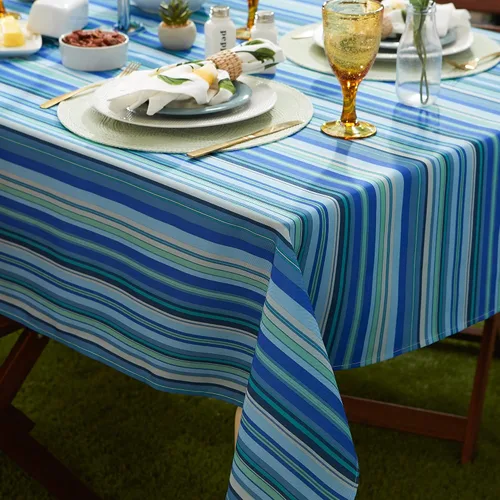 Miniatura 3 de DII Summer Stripe - Colección de mesa con cremallera para exteriores, multiusos, lavable a máquina, mantel, 60 pulgadas redonda, casa de playa