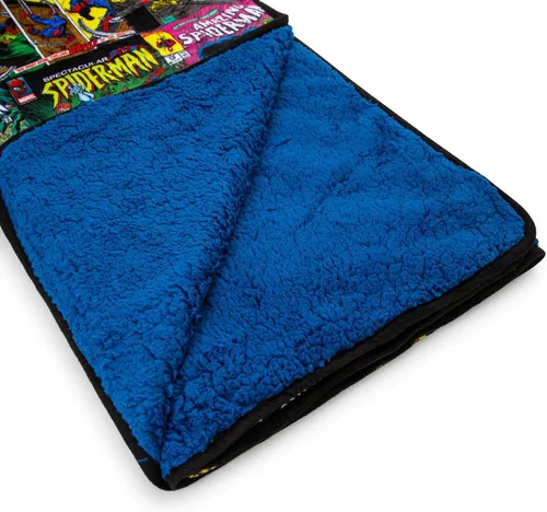 Miniatura 2 de Marvel Spider-Man Manta de Tiro de Forro Polar de Edición Especial del 60º Aniversario con Respaldo de Sherpa Azul Cubierta de Poliéster de Felpa