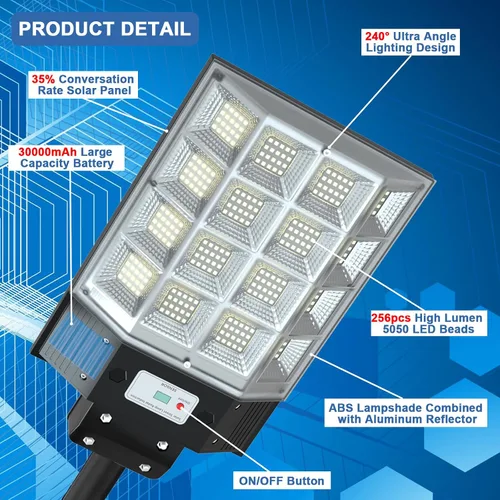 Miniatura 3 de Farolas solares impermeables para exteriores, luz de inundación solar de 8000 W con sensor de movimiento, luz de estacionamiento comercial