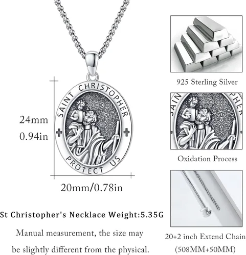 Miniatura 161 de Collar con colgante de plata de ley 925 con medalla de San Patrón, joyería religiosa para hombres y mujeres, con cadena de acero inoxidable 316L