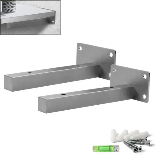Soporte para estante de pared de acero inoxidable cepillado, soporte para estante cuadrado flotante oculto, soporte para estante de oficina en casa,