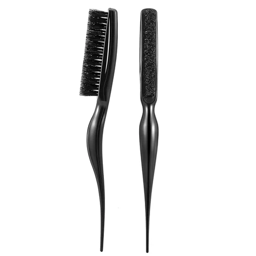 Frienda 2 piezas de cepillo de pelo de broma de cerdas de jabalí peine para mujeres, cerdas de nailon de jabalí de salón de belleza, estilo de Negro