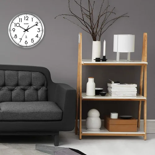 Miniatura 7 de Sharp Reloj de pared analógico atómico de 12 pulgadas, marco negro elegante, funciona con pilas, fácil de leer, fácil de usar, diseño
