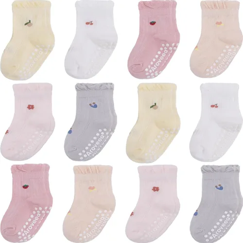 Miniatura 8 de Calcetines antideslizantes para bebés y niños pequeños, de algodón, 12 unidades, calcetines de tobillo lindos para recién nacidos, niños y niñas