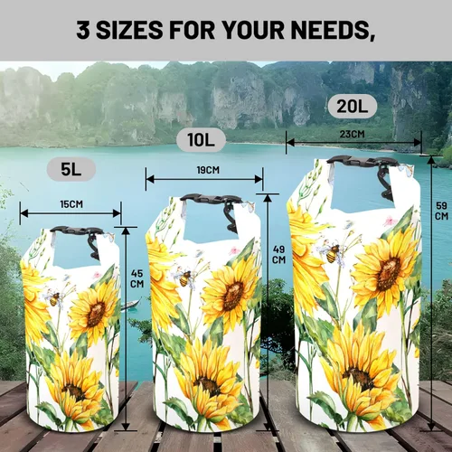 Miniatura 6 de Bolsa impermeable y flotante de Cliduli, mochila impermeable con tapa enrollable de girasoles de verano, 5L/10L/20L, ligera y flotante para kayak