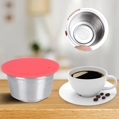 Miniatura 3 de Oumefar Cápsulas de café reutilizables, cápsulas de café reutilizables de acero inoxidable con tapa de silicona, taza de cápsula de café recargable